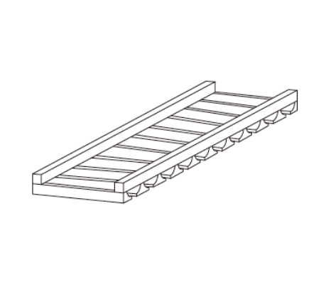 Illustration of an angled ladder with side rails and rungs.